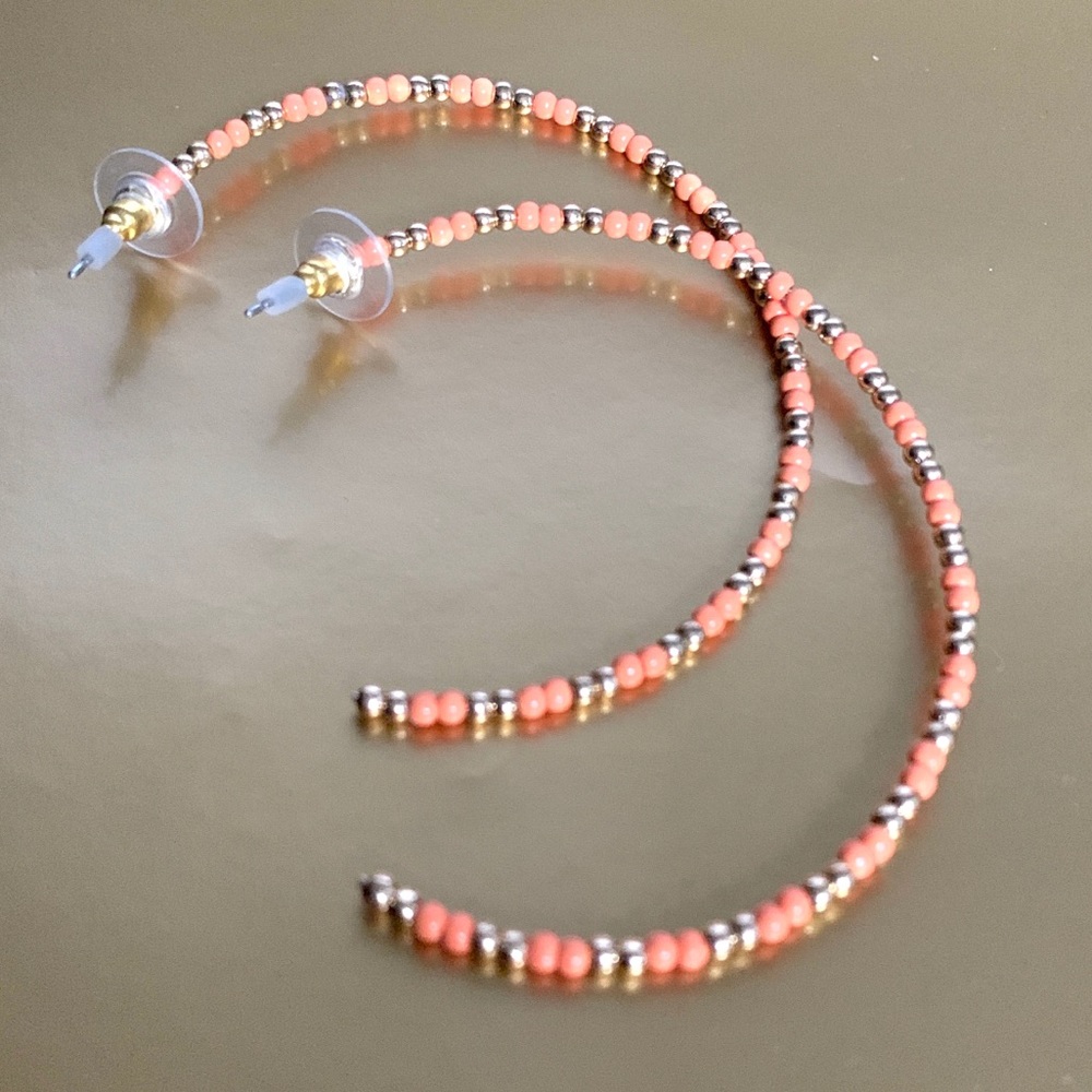NEW Thin Hoops  Orange & Gold Beads NEW